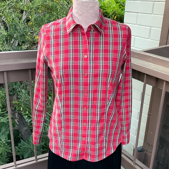 Talbots red christmas plaid button down blouse size 4 - Picture 13 of 13